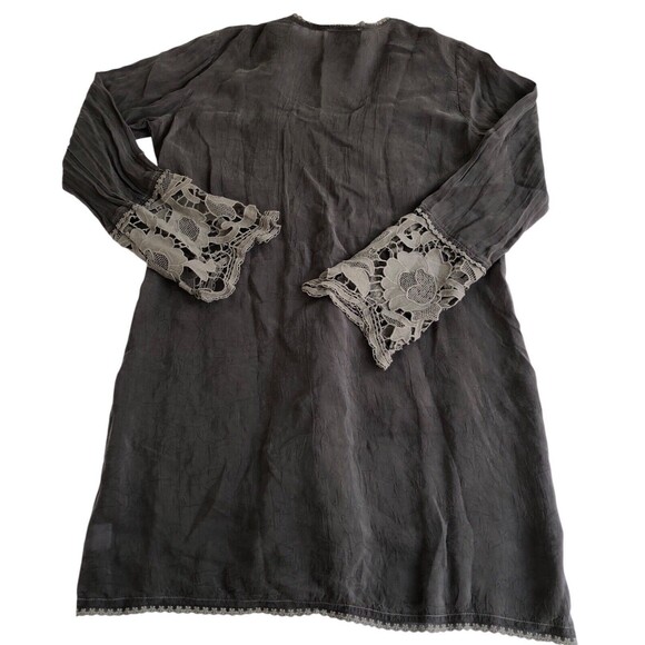 Johnny Was rayon pewter embroidered lace eyelet kimono style boho tunic top XS - Picture 7 of 9